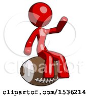 Poster, Art Print Of Red Design Mascot Woman Sitting On Giant Football