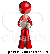 Poster, Art Print Of Red Design Mascot Woman Giving Football To You