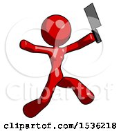 Poster, Art Print Of Red Design Mascot Woman Psycho Running With Meat Cleaver