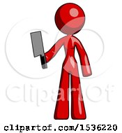 Poster, Art Print Of Red Design Mascot Woman Holding Meat Cleaver