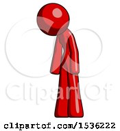 Red Design Mascot Woman Depressed With Head Down Turned Left