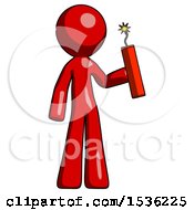 Red Design Mascot Man Holding Dynamite With Fuse Lit