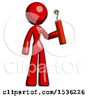 Poster, Art Print Of Red Design Mascot Woman Holding Dynamite With Fuse Lit