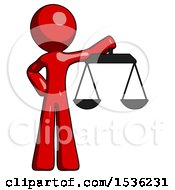 Poster, Art Print Of Red Design Mascot Man Holding Scales Of Justice