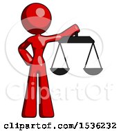 Poster, Art Print Of Red Design Mascot Woman Holding Scales Of Justice