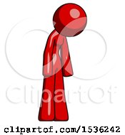 Red Design Mascot Woman Depressed With Head Down Turned Right