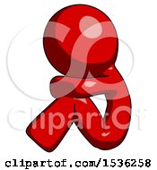 Red Design Mascot Man Sitting With Head Down Facing Sideways Left