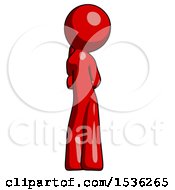 Red Design Mascot Man Thinking Wondering Or Pondering Rear View