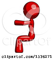 Red Design Mascot Woman In Sitting Or Driving Position