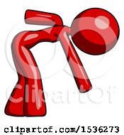 Red Design Mascot Woman Bent Over Picking Something Up
