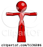 Poster, Art Print Of Red Design Mascot Woman T-Pose Arms Up Standing