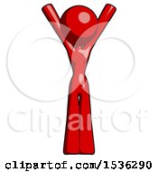 Red Design Mascot Woman Hands Up