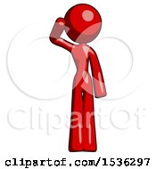 Red Design Mascot Woman Soldier Salute Pose