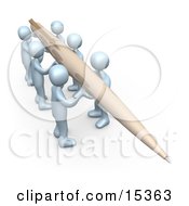 Group Of People Working Together To Hold A Giant Pen To Compose A Newsletter Or Article