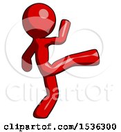 Poster, Art Print Of Red Design Mascot Man Kick Pose