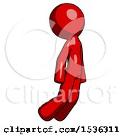 Poster, Art Print Of Red Design Mascot Man Floating Through Air Right