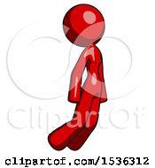 Red Design Mascot Woman Floating Through Air Right