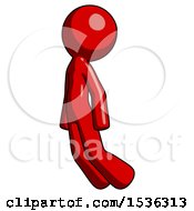 Poster, Art Print Of Red Design Mascot Man Floating Through Air Left