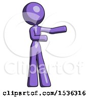 Poster, Art Print Of Purple Design Mascot Woman Presenting Something To Her Left