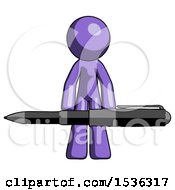 Poster, Art Print Of Purple Design Mascot Man Weightlifting A Giant Pen