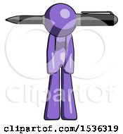 Purple Design Mascot Woman Pen Stuck Through Head