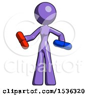 Purple Design Mascot Woman Red Pill Or Blue Pill Concept