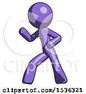 Purple Design Mascot Man Martial Arts Defense Pose Left