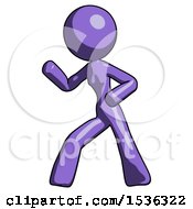 Purple Design Mascot Woman Martial Arts Defense Pose Left