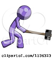 Poster, Art Print Of Purple Design Mascot Man Hitting With Sledgehammer Or Smashing Something
