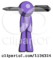Purple Design Mascot Man Head Impaled With Pen