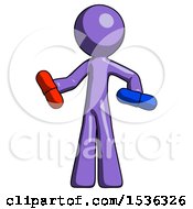 Purple Design Mascot Man Red Pill Or Blue Pill Concept