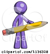 Poster, Art Print Of Purple Design Mascot Man Writer Or Blogger Holding Large Pencil