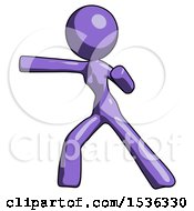 Poster, Art Print Of Purple Design Mascot Woman Martial Arts Punch Left