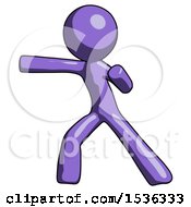 Purple Design Mascot Man Martial Arts Punch Left