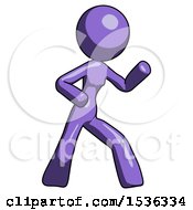 Poster, Art Print Of Purple Design Mascot Woman Martial Arts Defense Pose Right