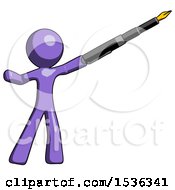 Poster, Art Print Of Purple Design Mascot Man Pen Is Mightier Than The Sword Calligraphy Pose