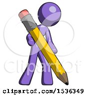 Purple Design Mascot Woman Drawing With Large Pencil