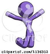 Purple Design Mascot Woman Jumping Or Kneeling With Gladness