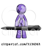 Poster, Art Print Of Purple Design Mascot Woman Lifting A Giant Pen Like Weights