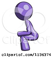 Purple Design Mascot Woman Squatting Facing Left
