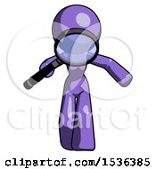 Purple Design Mascot Woman Looking Down Through Magnifying Glass