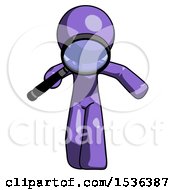 Poster, Art Print Of Purple Design Mascot Man Looking Down Through Magnifying Glass