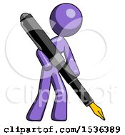 Purple Design Mascot Woman Drawing Or Writing With Large Calligraphy Pen