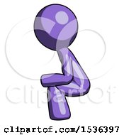 Purple Design Mascot Man Squatting Facing Left