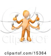 Orange Person Handling Five Different Telephone Conversations While Multi Tasking At Work Clipart Illustration Image by 3poD #COLLC15364-0033