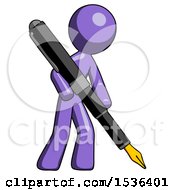 Poster, Art Print Of Purple Design Mascot Man Drawing Or Writing With Large Calligraphy Pen