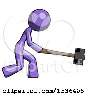 Purple Design Mascot Woman Hitting With Sledgehammer Or Smashing Something
