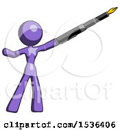 Purple Design Mascot Woman Pen Is Mightier Than The Sword Calligraphy Pose