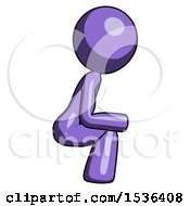 Purple Design Mascot Woman Squatting Facing Right