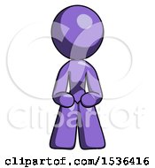Purple Design Mascot Woman Squatting Facing Front